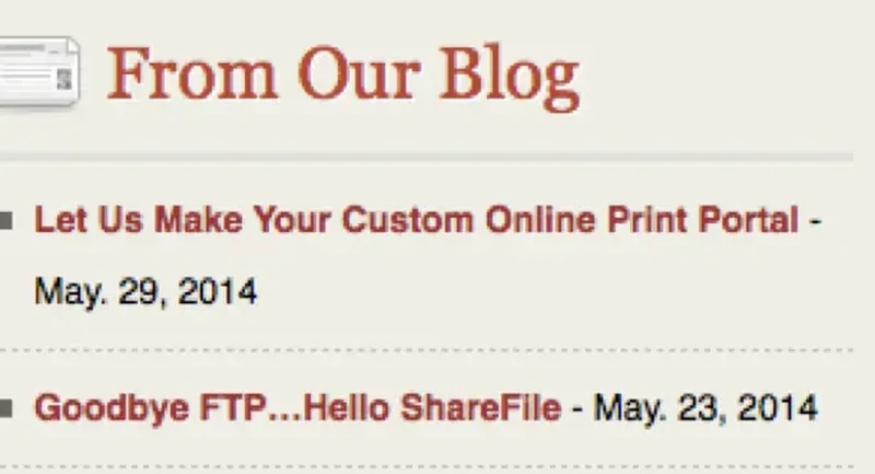 Example of an outdated printer website with stale content from 2014